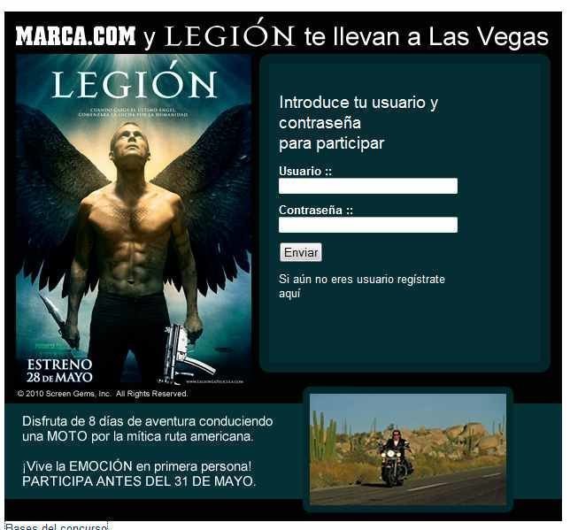 Sorteo de la pelicula Legion viaje a Las Vegas