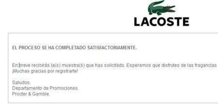 Muestras gratis de perfume Lacoste