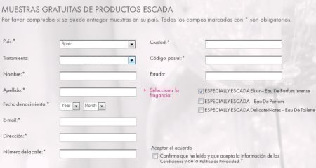 muestras gratuitas de Escada