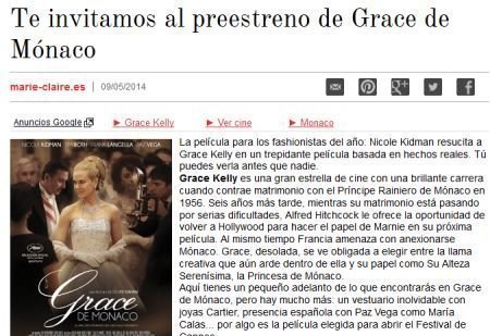 Sorteo Gratis de entradas para Grace de Monaco