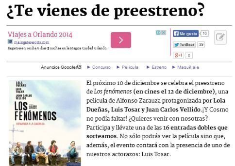 Sorteo Gratis de entradas de cine 