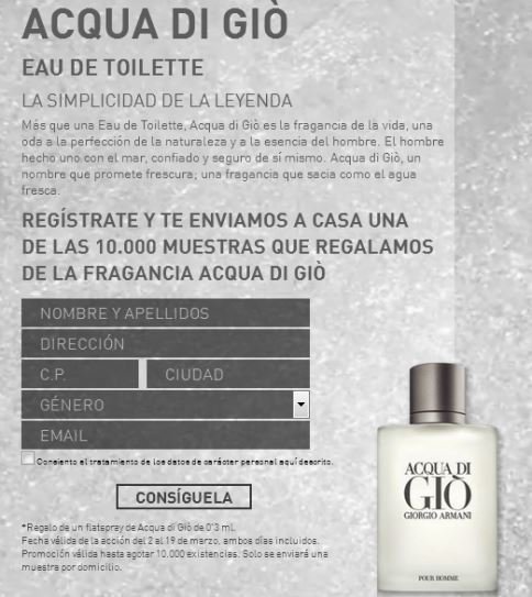 Muestras gratis Armani