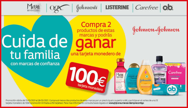 Johnson Johnson Sorteo 250 Tarjetas 100 Euros Marcas
