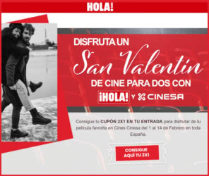 Cupones Hola Cinesa 2x1 San Valentín
