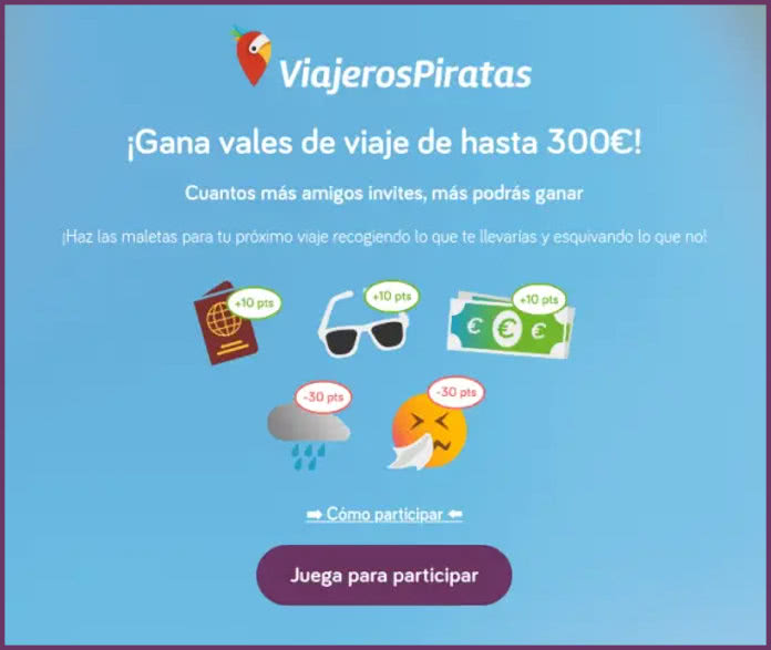 Sorteo Viajeros Piratas Vales 300e