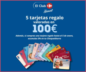 Sorteo Club Carrefour 5 Tarjetas 100e
