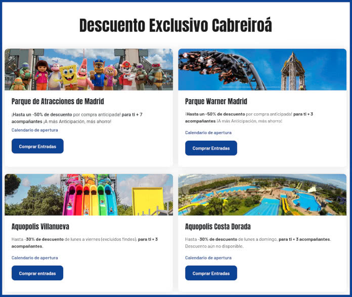Cupones Descuento Cabreiroa Parques Temáticos