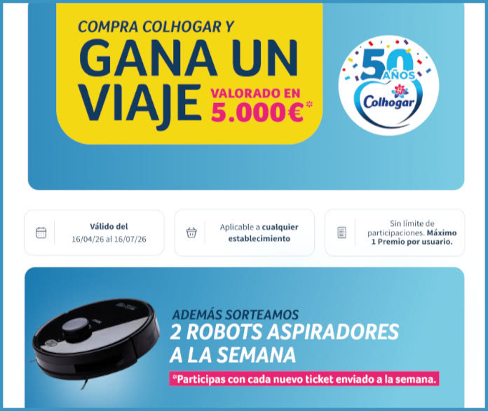 Sorteo por compra Colhogar tarjeta Destinia de 5.000 € y dos robots Cecotec