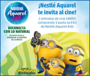 Regalo por compra Nestlé Aquarel 2.000 entradas dobles gratis de cine