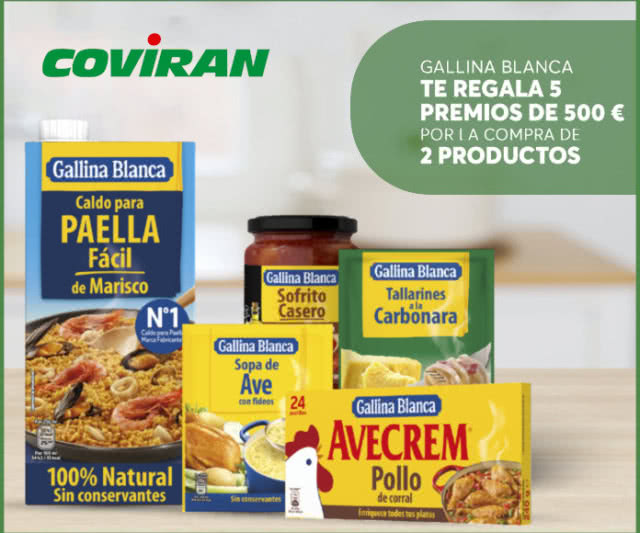 Sorteo Por Compra Covirán Gallina Blanca 5 Premios 500 Euros