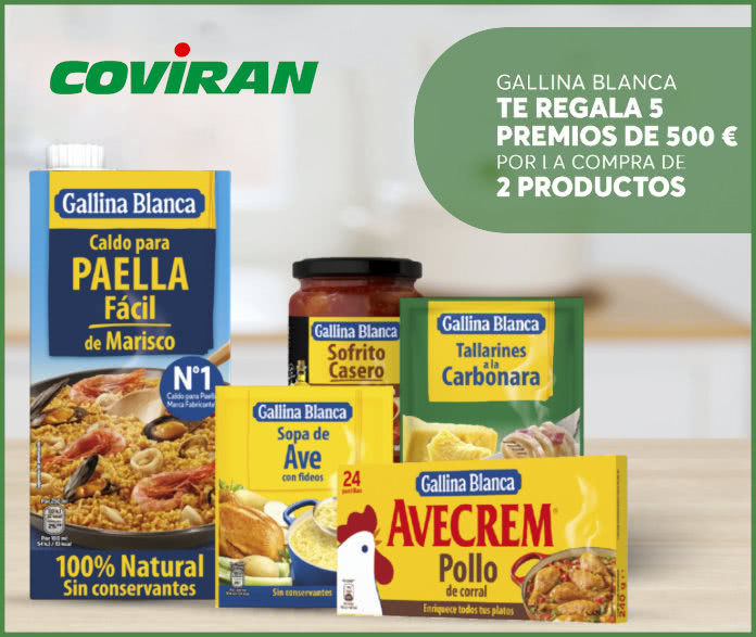 Sorteo Por Compra Covirán Gallina Blanca 5 Premios 500 Euros