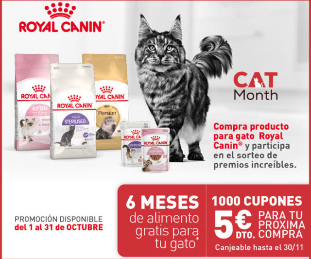Cupones Descuento Royal Canin 5 Euros y Sorteo 6 Meses Lote Gatos