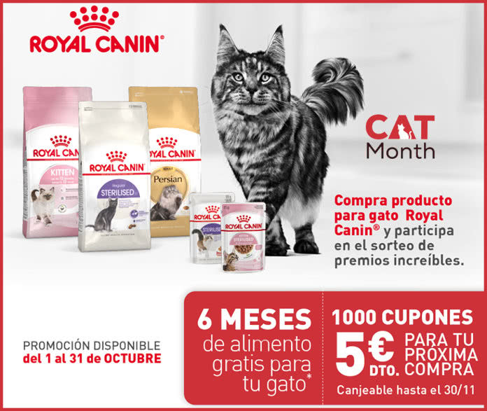 Cupones Descuento Royal Canin 5 Euros y Sorteo 6 Meses Lote Gatos